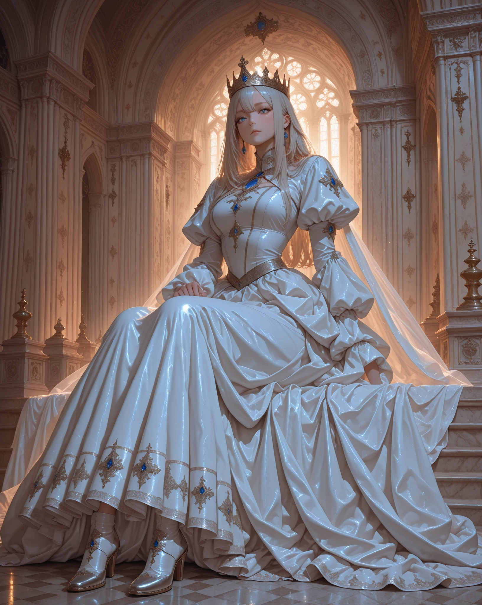 Deusa Hera, cabelo branco, idade 65 anos, sardas, cabelo liso, detalhado, roupa branca, roupa chiton, vestes longas, large cylindrical crown, detalhes em dourado, Pomegranate fruit, Poses gloriosas, noite, lua, estrelas, fundo olimpo, ultra-realista