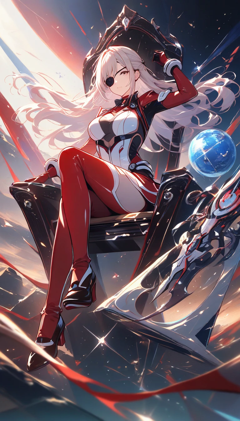 Anime girl with long white hair and red dress standing in front of the window, Kushatt Krenz Key Art Women, trending on artstation pixiv, azur lane style, Digital art on Pisif , high detailed official artwork, Detailed anime artwork, A scene from the《Ark of tomorrow》videogame, Anime artwork, Pisif, by Kamagurka, at pixiv