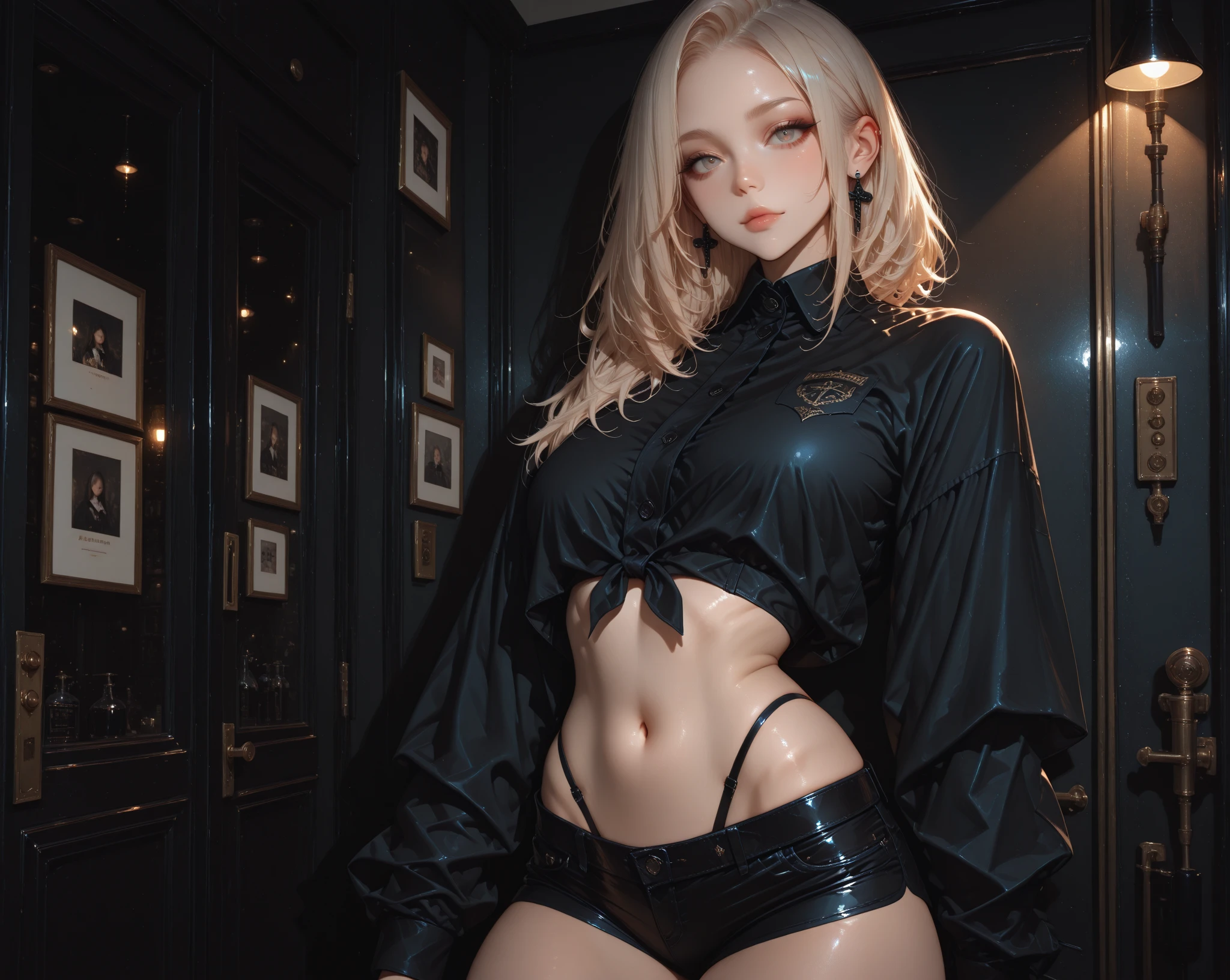 blonde woman in black hoodie and fishnet top posing for a photo, Amouranth, 2b, 2 b, Besser bekannt als Amouranth, She wears streetwear, Y 2 K Stil, Y2K-Stil, Young beautiful Amouranth, Cyberpunk-Streetwear tragen, her belly button is exposed, jacket over bare torso, Instagram-Modell,Woman's body defines thick thighs cybernetic body parts, short underwear