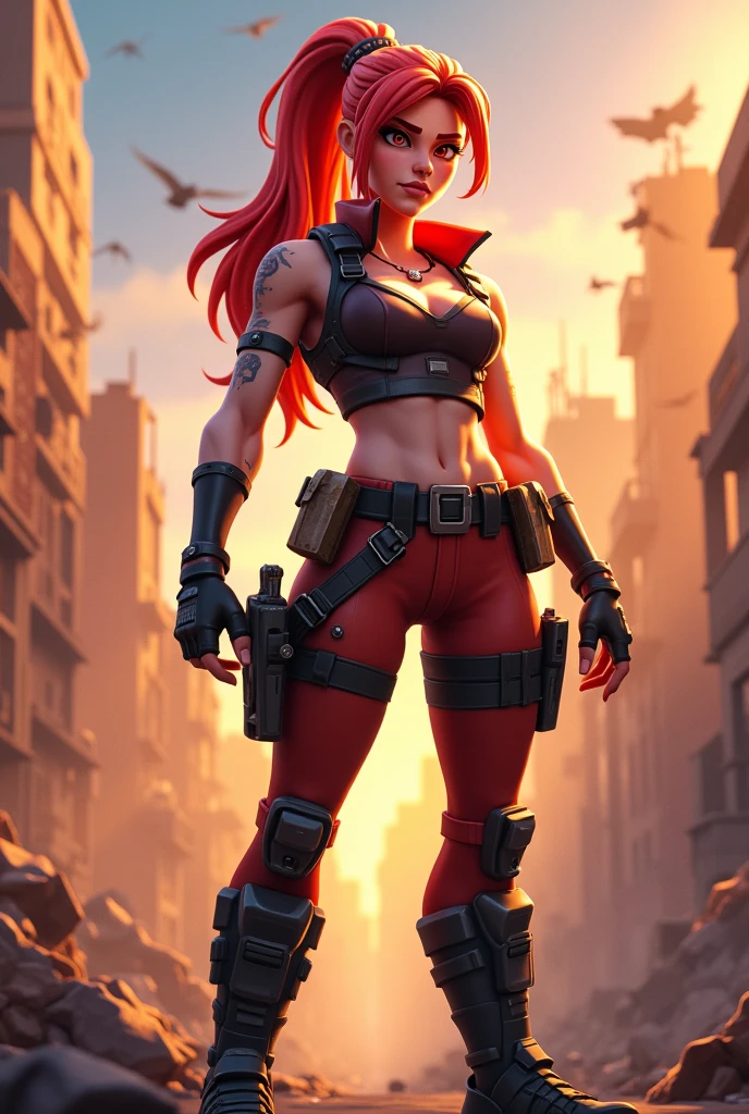 A muscular red-haired female warrior almost naked in Simon Bisley style for the cover of Heavy Metal magazine