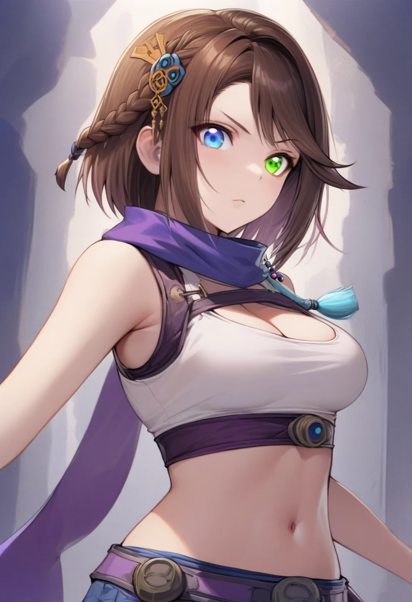 A beautiful woman, short purple hair, long bangs covering her left eye, a headband on her forehead, an exquisite and charming face, a mysterious gaze, a faint smile, draped over her shoulders a thick fur scarf connected to sleeves made of the same fur, a fantasy-style bikini outfit, showcases her delicate and alluring figure, a fur belt around her waist, the background features a cracked giant stone in the wilderness emitting an eerie glow, this character embodies a finely crafted fantasy-style female villain in anime style, exquisite and mature manga art style, perfect body, perfect nose, goddess, femminine, high definition, best quality, highres, ultra-detailed, ultra-fine painting, extremely delicate, professional, anatomically correct, symmetrical face, extremely detailed eyes and face, high quality eyes, creativity, RAW photo, UHD, 8k, Natural light, cinematic lighting, masterpiece-anatomy-perfect, masterpiece:1.5