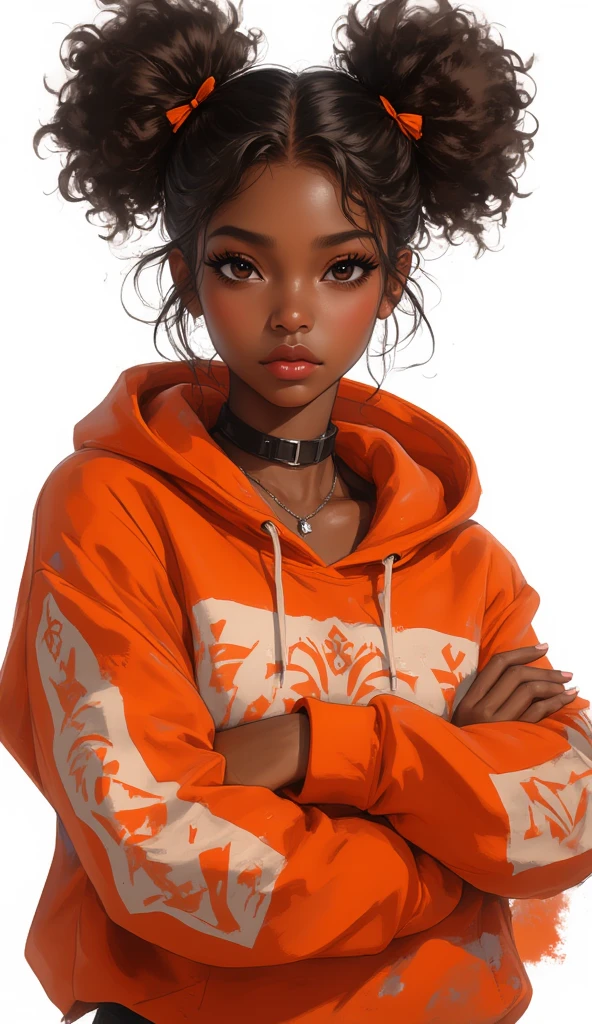 (obra-prima), (melhor qualidade), (ultra-detalhado), (corpo inteiro: 1.2) menina negra bonita e fofa, tema neon, moletom colorido, Knitted jumpsuits, Pants, jaqueta, blusa, sorriso claro, corpo inteiro, :3, fundo tom pastel , colorido e simples.