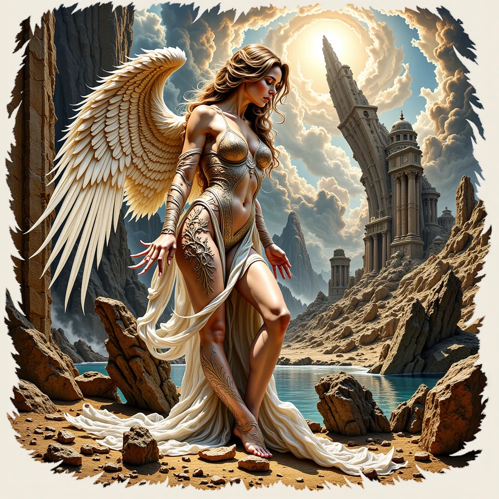 a naked valkyrie, beautiful woman, full body, flowing red hair, muscular athletic body, red angelic wings, dramatic lighting, fantasy landscape, oil painting, dramatic pose, volumetric lighting, highly detailed, cinematic, masterpiece, (best quality,4k,8k,highres,masterpiece:1.2)