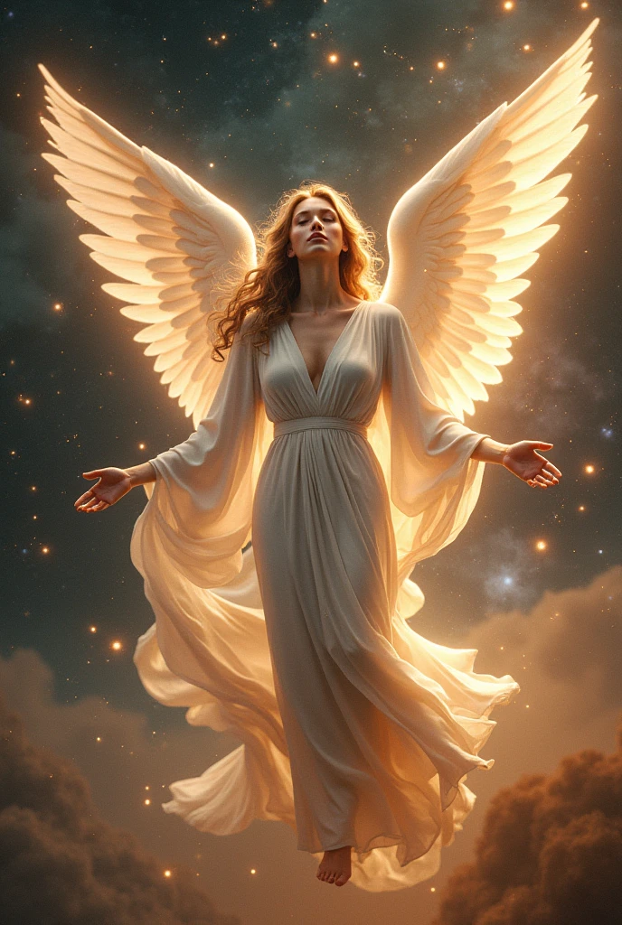 Generate an image of an angel for a YouTube banner for a channel called stories of truth