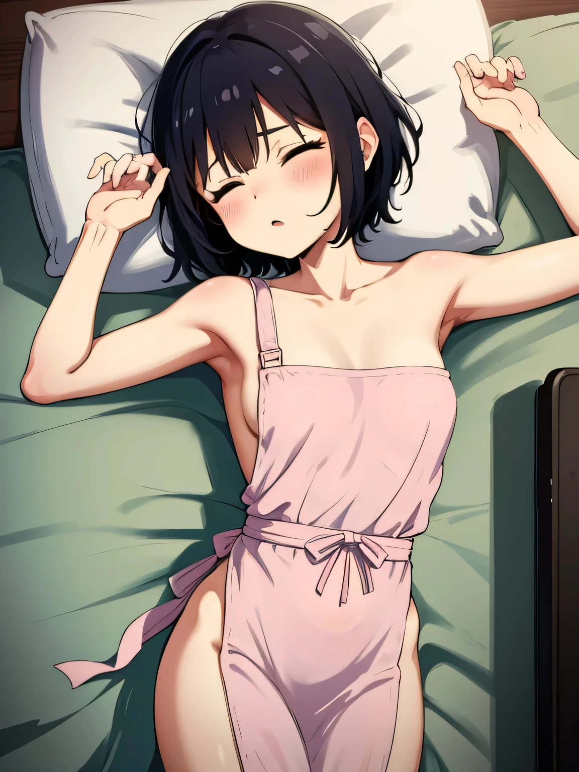 1. Beautiful woman in naked apron, short hair, Small breasts,Black Hair, Hospital Beautiful Cute High Quality Sleeping in bed Sleep Contraceptives