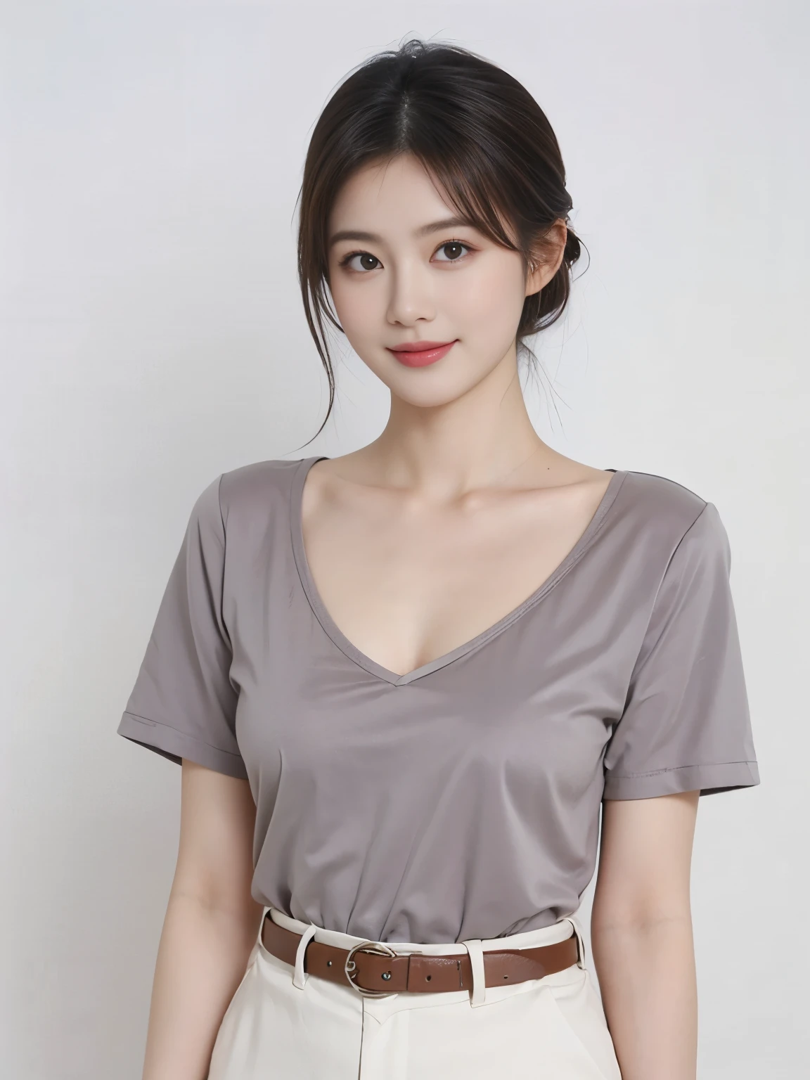on the table, best quality, illustration, Super detailed, fine details, high resolution, 8k wallpaper, Perfect dynamic composition, Beautiful and delicate eyes, Dores,medium hair, big breasts, natural color lips, Casual and sexy pose,Smile,Aoyama Pedestrian Street、sleevelessdress、20 year old girl、Slim body type