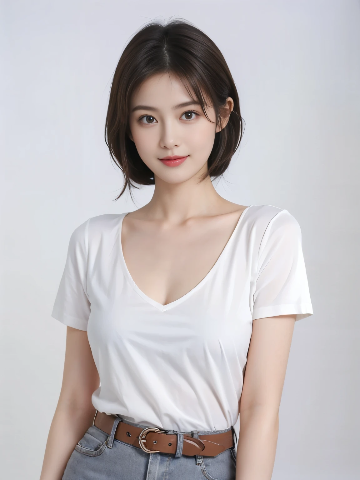 top Quority，Ultra-clear resolution，Clear  eyes，plain face，s the perfect face，White skin，Perfect chest，with perfect legs，Long legs，Short black style skirt，Random environment