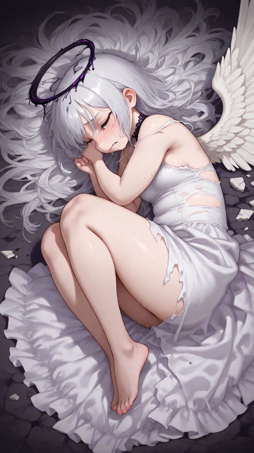 I lay on the bed with azusa_(blue_archive) and Azusa_(blue_archive) on top of me,
 
,two_wings,absurdres,Yellow_halo,white_hair,blush,cleavage,closed_mouth,halo,small_breasts,off_shoulder,thighs,white_shirt, best quality,((purple_eyes)) 