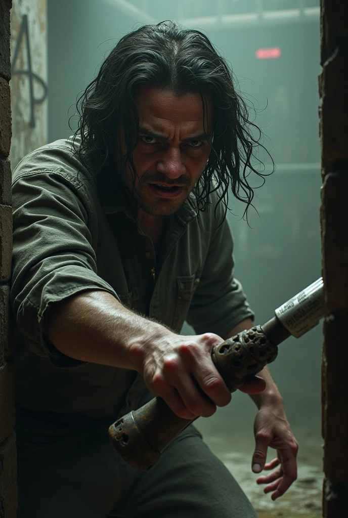 Rambo, Coming face to face with leatherface, Rambo with a knife in his hand stabbing him and leatherface with a chainsaw and covered in blood and guts on the ground