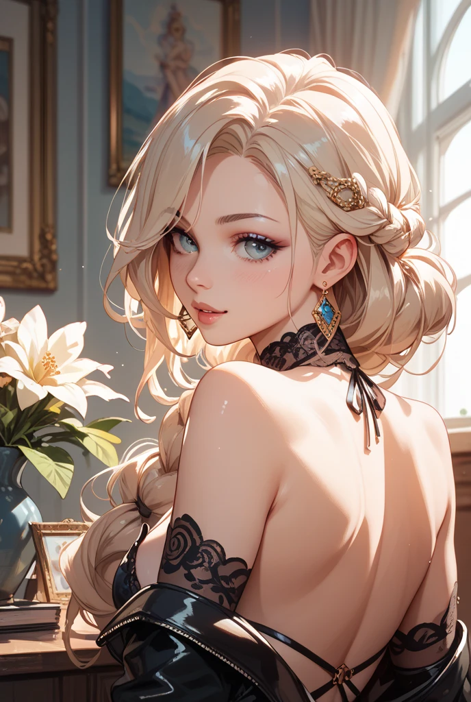In a close-up side profile, the woman's delicate features are beautifully highlighted. Her blonde hair, tousled and beachy, cascades gently to her shoulders, with a few strands artfully falling over her ear, adding to her relaxed and effortless appearance. The side view emphasizes the soft waves and natural texture of her hair, which catch the light and reveal subtle golden highlights.
Her face, softly rounded, showcases the graceful contour of her cheekbone and the gentle slope of her nose. Although her muted green eye is partially visible from this angle, it retains its serene and understated depth, reflecting a calm and thoughtful demeanor. The natural arch of her eyebrow frames the eye, enhancing the expressiveness of her features.
Her lips, a soft pink hue, curve slightly, suggesting a hint of a smile that brings warmth to her profile. The natural fullness of her lips complements the subtlety of her overall look.
A simple yet elegant necklace rests just above her collarbone, visible from the side as a delicate chain with a modest pendant. The necklace adds a touch of sophistication without drawing attention away from her natural beauty.
Overall, the close-up side profile captures the essence of her graceful and slender figure, emphasizing the harmonious blend of her tousled blonde hair, muted green eyes, pink lips, and the understated elegance of her necklace. The image conveys a sense of effortless charm and quiet confidence, highlighting the unique and captivating qualities that define her appearance.
