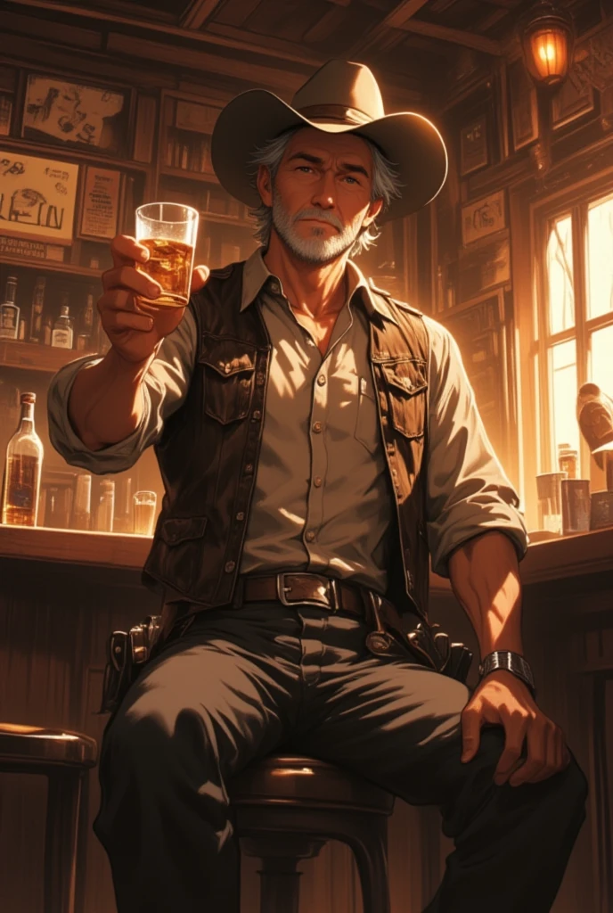 <lora:w3st:0.8> w3st old male side portrait, bearded, cowboy, forest, holding glass of wine, sitting, focus, stormy, raining, emitting red electric energy background