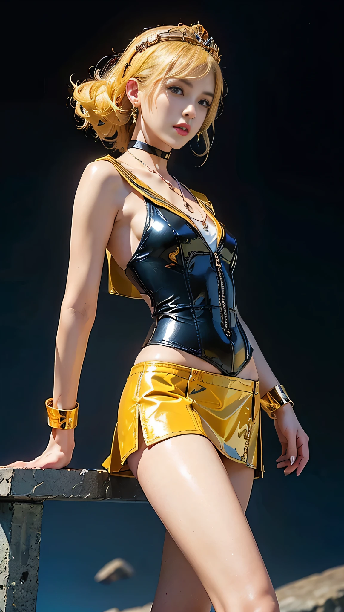 キャッツ♥アイ((CAT'S♥EYE))、Written by Hojo Tsukasa、Hitomi Kisugi((Hitomi Kisugi))、A classic beautiful face、Well-balanced proportions、Straight long hair、She is wearing a sky blue leotard with a yellow ribbon-like waistband.、Place your hands on your hips