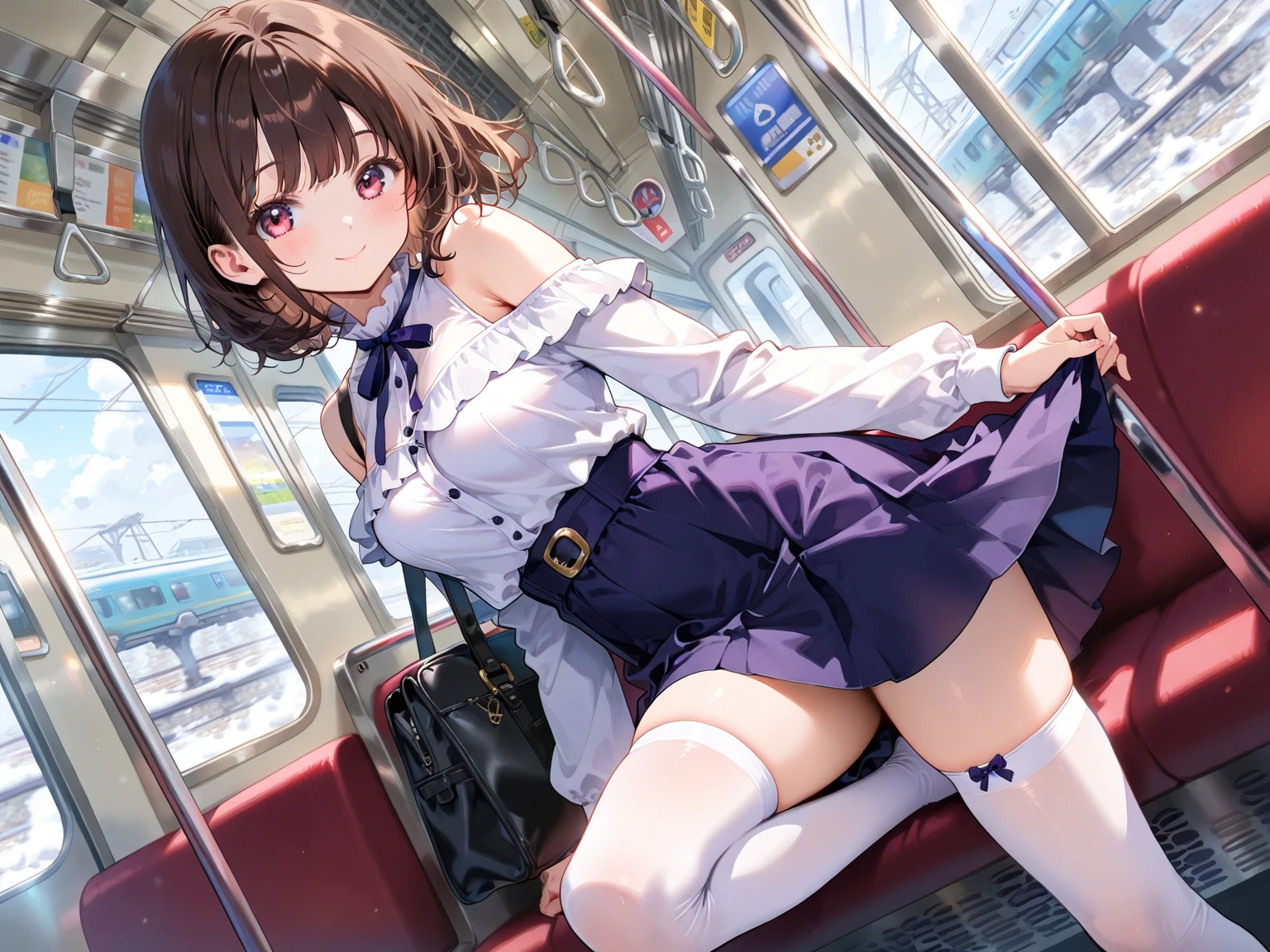 Browsing Caution,masterpiece,Highest quality,High resolution,Very detailed,Otherwise\),Glasses,shirt,Pleated mini skirt,pantyhose,underwear,Embarrassing,Estrus,desire,(Ahegao),blush,,(Inside the train),Half naked,Open clothes,(Men with bad faces),(Have sex),put in,Creampie,(Squirting),(Molester)