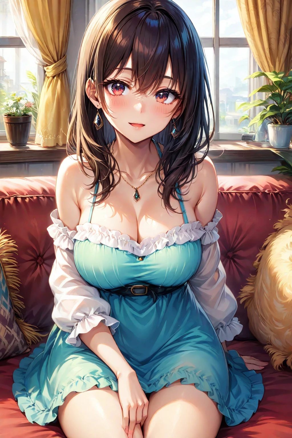 (((highest quality,masterpiece,very high resolution,Super high quality,perfect pixel))), (((Exquisite beauty:1 person,perfect body,Beautiful face is detailed, blush、cute face、beautiful outline、smile, open your mouth))),((long hair, neat bangs, beautiful hair texture)),((Beautiful slit eyes,beautiful eyes,strong-willed eyes, beautiful eyelashes, realistic eyes)), ((beautiful breasts,beautiful feet)),((bra:color and pattern,panties:color and pattern,lace underwear:color and pattern)),(Hotel Rooms),(Front angle,standing posture,model pose, model shoot),(realistic skin texture,realistic texture:,RAW photo,Anime CG style, Bright colors),beautiful anime woman, beautiful art style, anime character、Overall image、detailed images、accurate anatomy、Image without defects、natural soft light、beautiful images、非常にdetailed images、(Best Shot 1.5)
