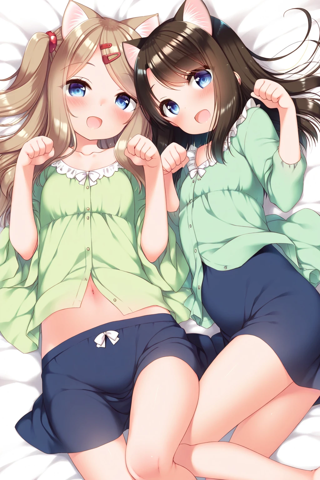 (best quality, masterpiece, uncensored, high quality, ultra detailed, extremely detailed CG, beautiful face, beautiful eyes, beautiful hair), (solo), ((((1girl)))), ((((Brown short hair)))), (((((wavy hair))))), ahoge, heterochromia, small breasts, (((((sundress))))), (((((bike shorts))))), (((((kneehighs))))), (((hair scrunchie))), (((((button badge))))), happy, (((((reclining))))), (((((bedroom))))), (extremely awesome detailed pretty face, extremely awesome detailed eyes, extremely awesome detailed shiny hair:1.2), extremely awesome detailed dynamic lighting, extremely awesome detailed caustic, extremely awesome detailed deep shadows,(best quality, highres, absurdres, extremely awesome detailed CG unity 8K HDR wallpaper, perfect anatomy:1.1),(extremely awesome detailed realistic, extremely awesome detailed 3d:1.0)