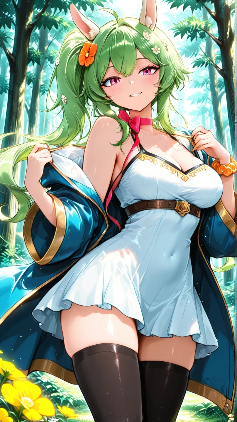 1 girl, alone,  highest quality, masterpiece, High resolution,
Sunset clouds \(KanColle\), Ahoge, 1 girl, The valley is open, big breasts, From above:1.2), bent down, blush, smile,highest quality, masterpiece, perfect lighting,bra, panties,good,((NSFW)),skirt lift