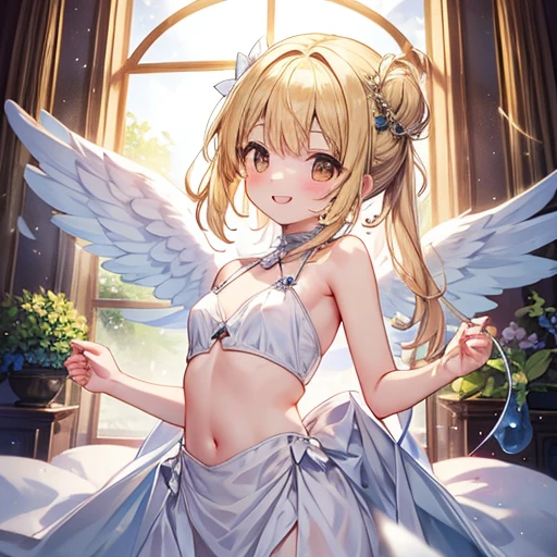 Illyasviel von Einzbern、blush,smile、Magical girl、Magical girl衣装を着ている、Primary school students、The back is very small、Lolita、Small breasts、Showing armpits、exterior: 14 years old、Shoulder Bare、The clavicle is visible、Sexy thighs、Beautiful feet、Usual hairstyle、Show me your armpits:1.2), highest quality, High resolution, unity 8k wallpaper, (shape:0.8), (Beautiful and beautiful eyes:1.6), Highly detailed face, Perfect lighting, Extremely detailed CG, (Perfect hands, Perfect ???????),