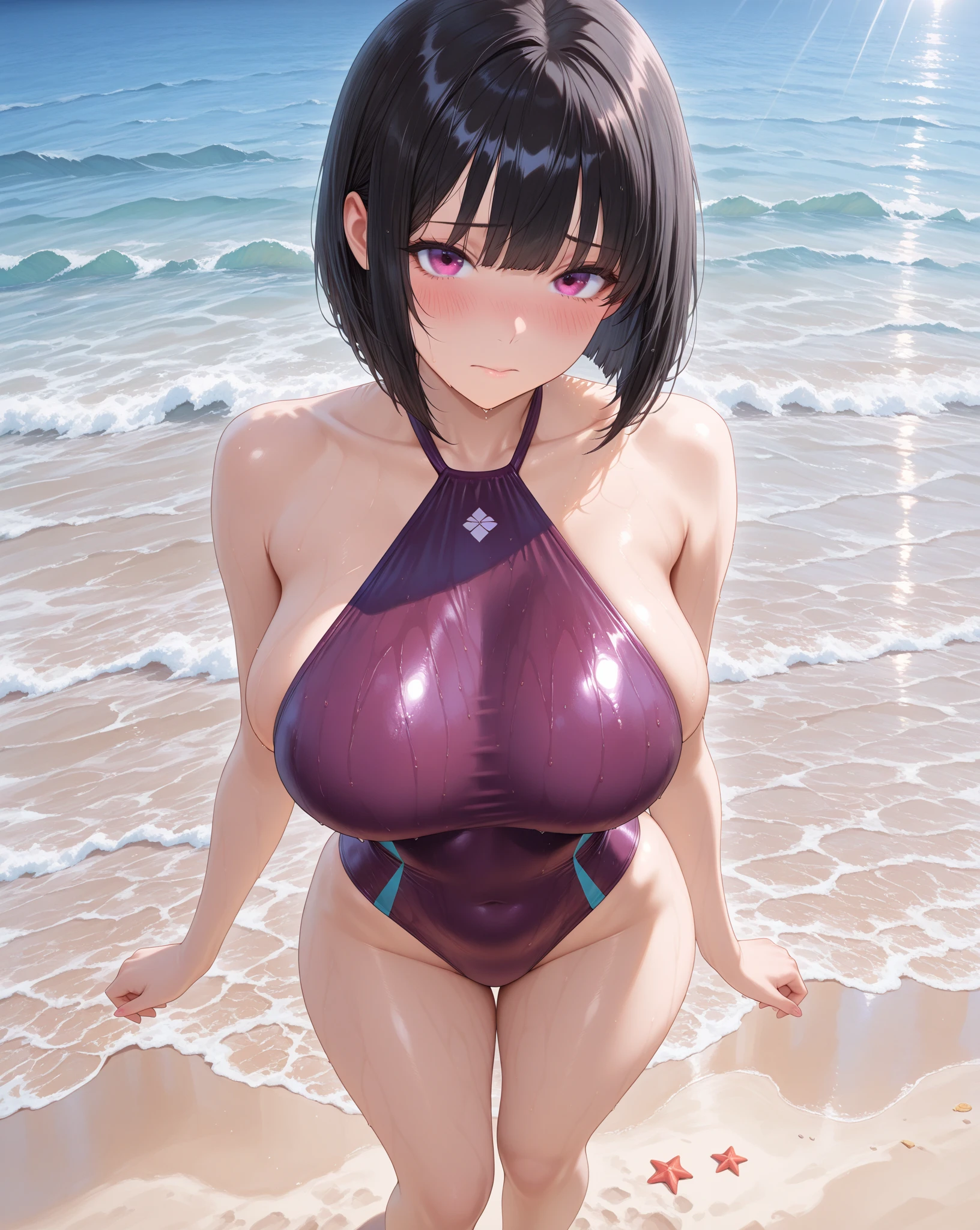 masterpiece, ultra-detailed, best quality, extremely detailed, 8k, high res, realistic, 1girl, 18yo, beautiful girl,BREAK,(blush:1.5),(Cleavage,Areola:1.5),BREAK,(Swimsuit:1.5),