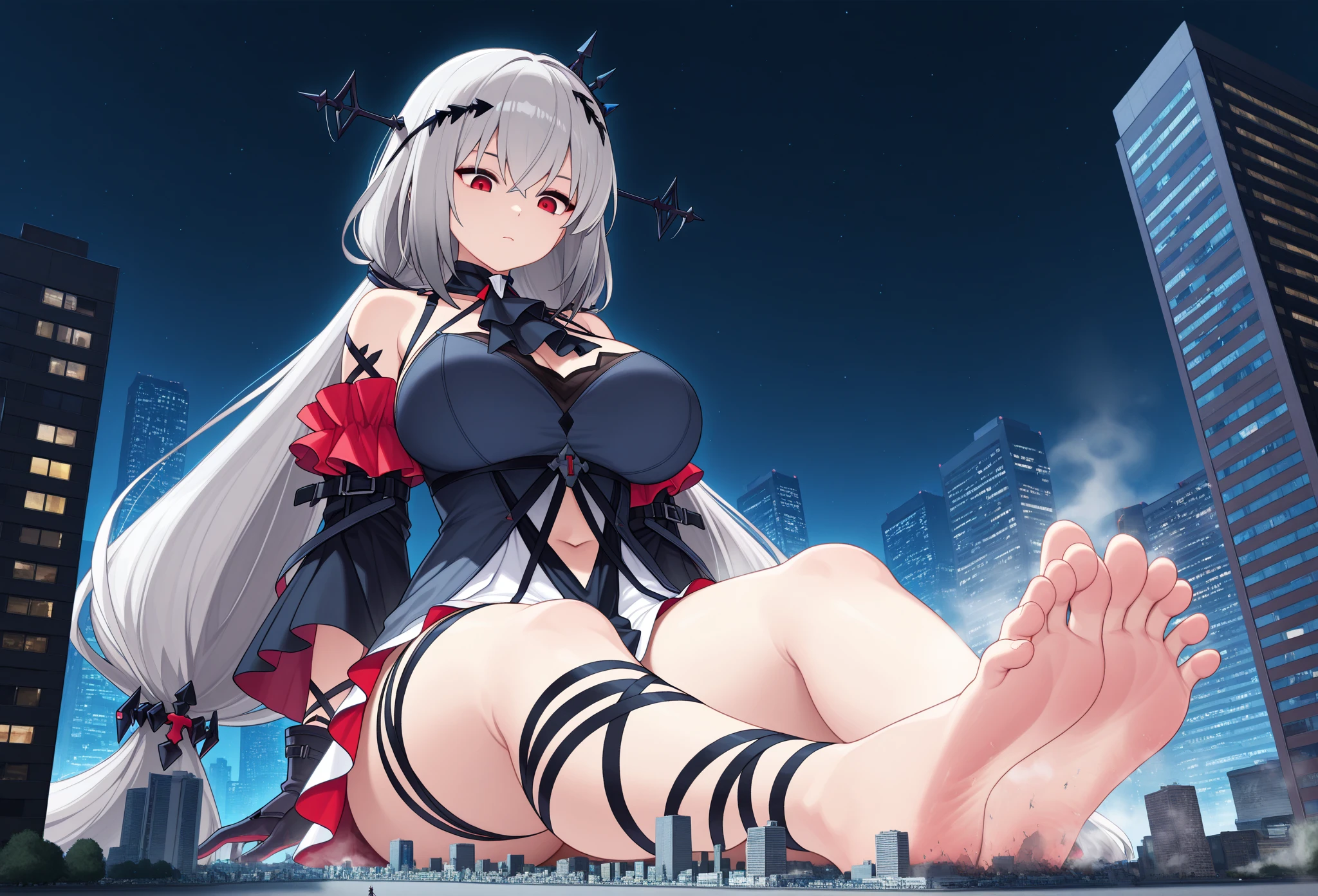 full body shot of，Lie down in bed，No shoes on，in a bikini，Wear a dog collar around your neck，Expose the armpits，Expose the soles of your feet，Wear white stockings。