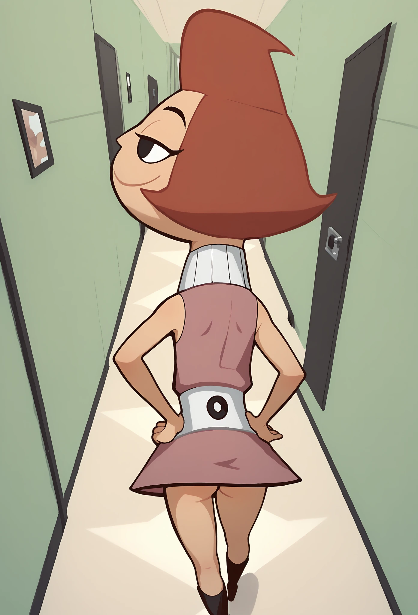 score_8, score_9, Alone, velma, short hair, Red hair, glasses,,bottomless, spread pussyy, back, naked