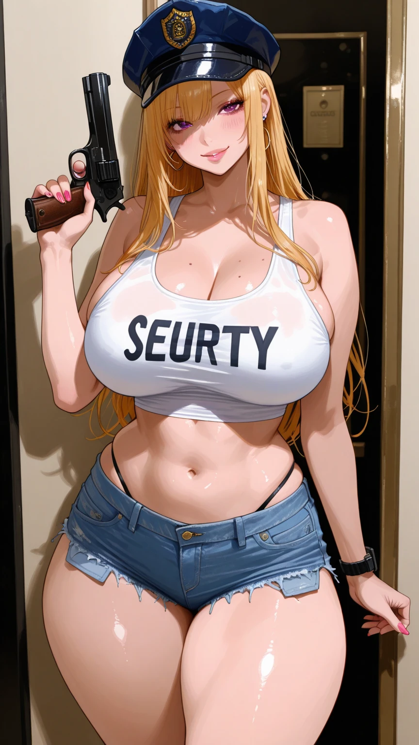 masterpiece, best quality, highly detailed, cowboy shot, portrait, text that says "do not cross"
harem, police woman, large breasts, petite, white jacket, (beltbra:1.2),(caution tape:1.3), deep skin, skindentation,
BREAK
city, alleyway, red_and_blue_lights, (police_car:1.2), siren, crime_scene, night, dark theme, ty), (clouds), add_detail:1, hair over eyes, hair over one eye, gigantic boobs, tits, hyper largest_breasts!! with the type of boobs_melons, huge ass, wide hips, thick legs,