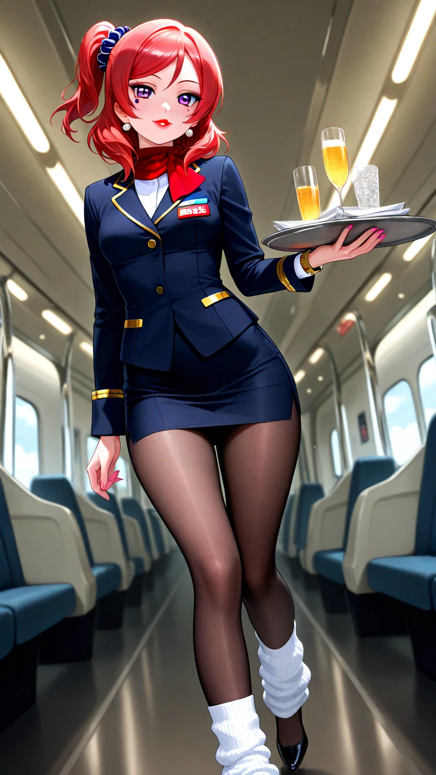 Pretty Caucasian (female), Sarah Shahi, a slim but muscular body, huge breasts, ((detailed face, nose and lips)) ((big blue detailed American eyes)) ((make up)) ((pale skin)) ((red lips)), ((short dark brown hair)) ((big breast:1.7)) ((slender body:1.3)) ((wearing an airhostess uniform)) ((blue airhostess uniform top)) ((red pencil skirt, ([[super ultra miniskirt with long slit]], [[micro miniskirt with long slit]], [[very very very short miniskirt exposing most of the thighs]]))) ((airhostess cap)) ((red leather belt)) ((detailed hands and fingers)) ((detailed legs and bautifull thighs)) (( looking towards the viewer)) ((standing sexy)) ((high definition:1.5)) ((masterpiece:1.5))((8k:1.5)) ((Best quality:1.4)), more_details:-1, more_details:0, more_details:0.5, more_details:1, more_details:1.5, well exposed thighs, full body view, view from front, in tha plane,
