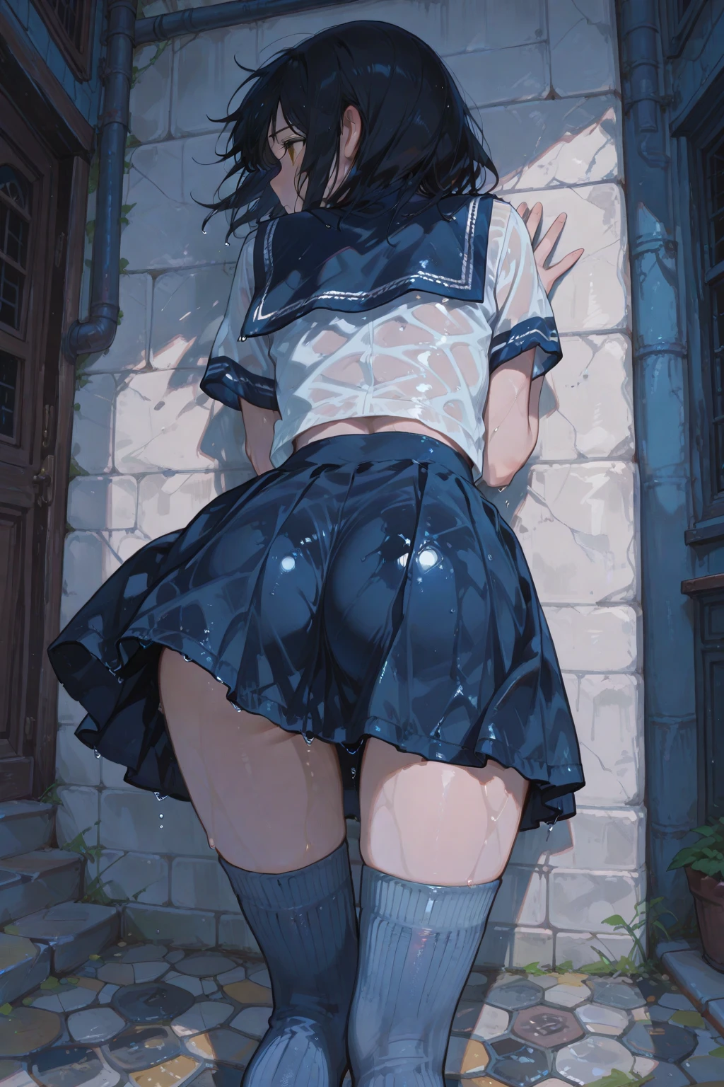 (Best quality, 8k, 32k, Masterpiece, UHD,:1.2),RAW, 1girl,ultra cute , natural lighting,transparent shining eyes, 20yo ,fair complexion, (ecstasy:0.8) ,(slut:0.8), (vulgarity:0.8), (fucked silly:0.8),(steam:0.8),(trembling:1.3)), nsfw,((school uniform)) ,From Behind and Below, showing panties, ass focus, show off panties, low-rise panties, kneeling, pink panties, White background