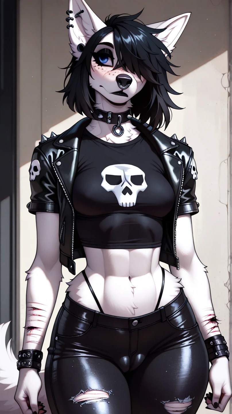 Goth girl whit big and thighs, in a gothic style room in a black commemorated