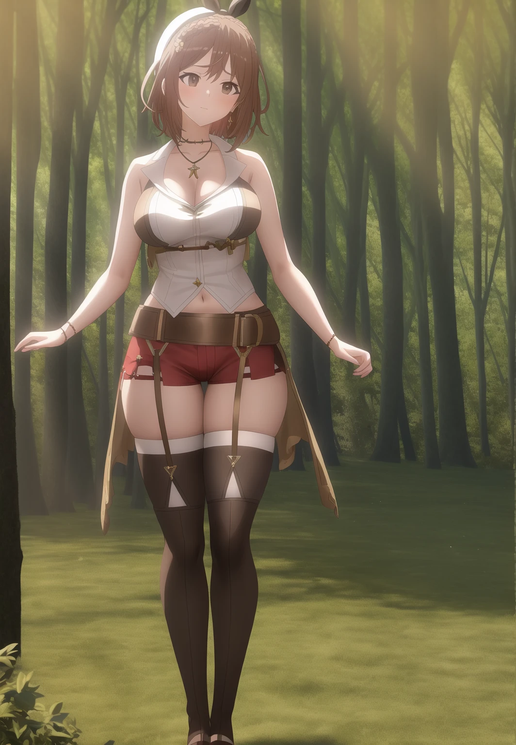 Nino Nakano,pose sexy,futuristic clothing,forest, white light bikini girl, camel toe,
