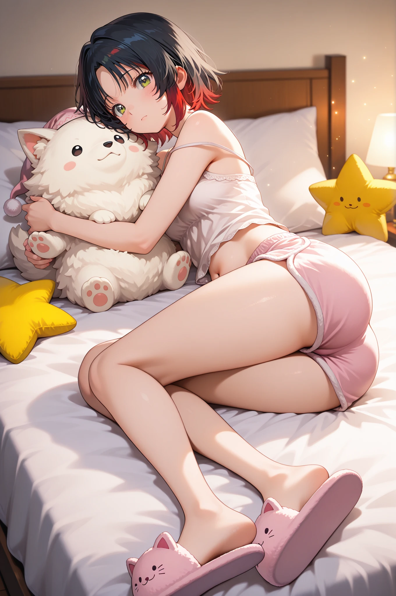 A naked girl having intense sex with her legs open(At the bed)