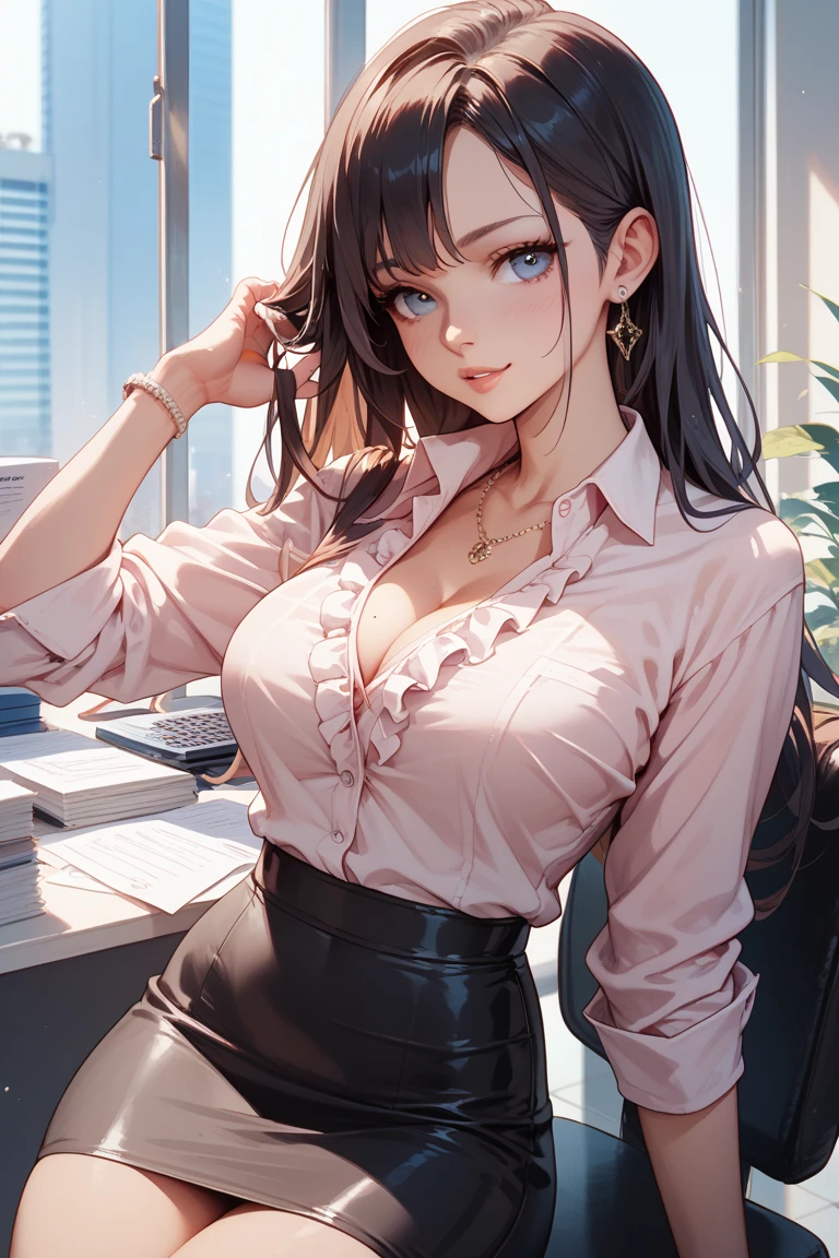 1woman,random office lady fashion,(Thin type),(large breasts),(random sexy pose),(random hairstyle),(Highest image quality,(8K), Ultra-realistic, Best Quality, High quality, High Definition, high quality texture, high detailing, Beautiful detailed, fine detailed, extremely details CG, Detailed texture, realistic representation of face, masterpiece, presence),(wearing glasses:1.2),black pantyhose