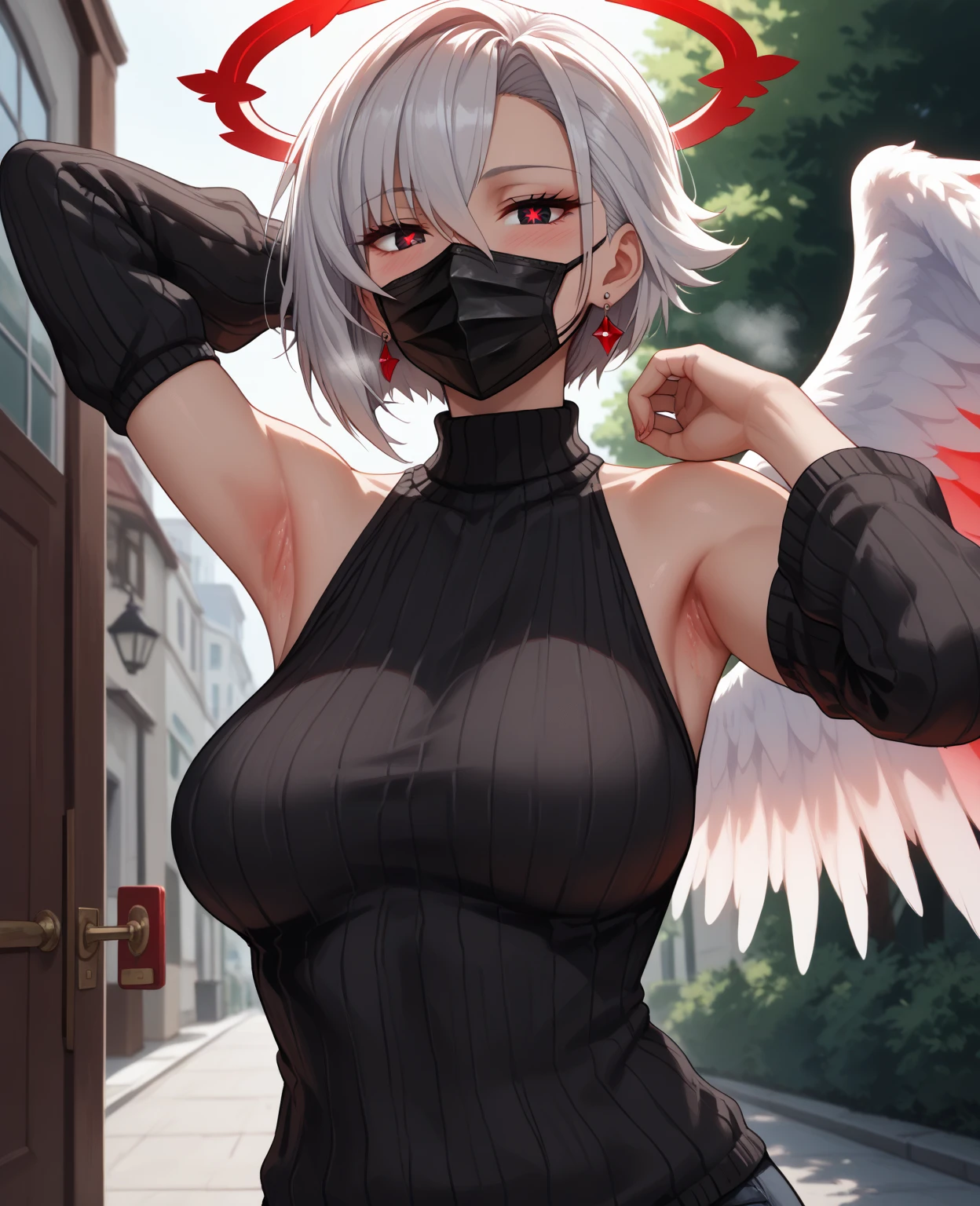 beautiful, masterpiece, Highest quality, anime, One girl, C Cup,Portrait Shot, View your viewers, Covered、Short Hair、nearby、Blue Eyes、art、、White hair,Blue streaked hair、hairpin、Cute Shy、Thighs、Cute、blue sky、Beautiful breasts、Full Harness、valley、Nipples、Pussy、Sweat、Under Harness、Body Harness、Nude、Tightening、Penetration、Tortoiseshell binding、Bondage、bondage、handcuffs、Kneeling、studio、Double Peace、heart hands、With a thick paint