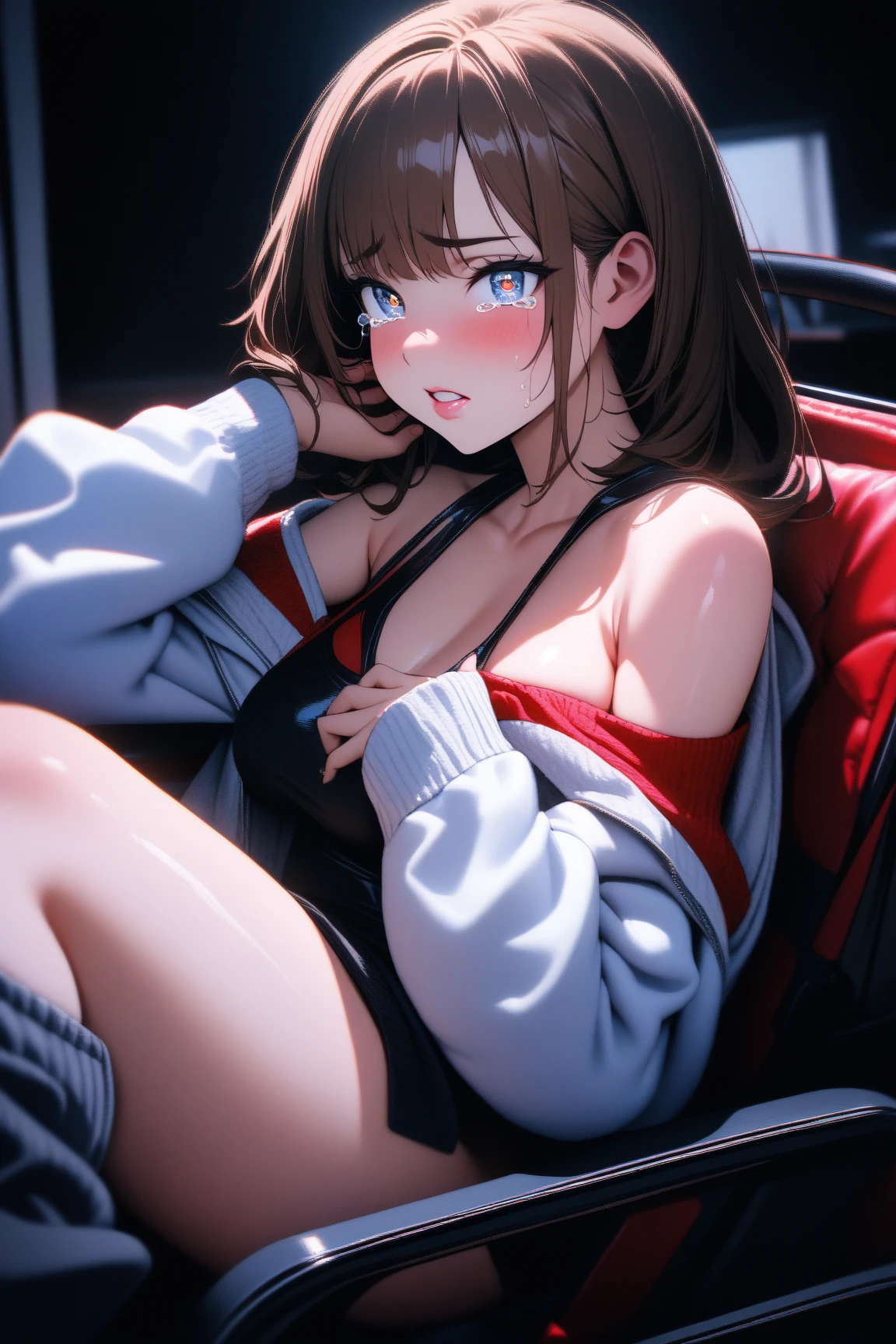 High-definition images, atmospheric perspective, 8K, Super detailed, Accurate, highest quality, anime background, 1 female, (ecstasy face), (droopy eyes), (blush), (sleepy), Exquisitely designed pastel striped panties, (Her wet panties are digging into her crotch.), Draw pants with super precision), ((showing off her panties)), spread legs, open your mouth, hoodie, ((swollen areola)), A country boy in ugly clothes, Thigh-high stockings, hair up, Strange pose, outside, straddle, night, in the rain,Sweat
