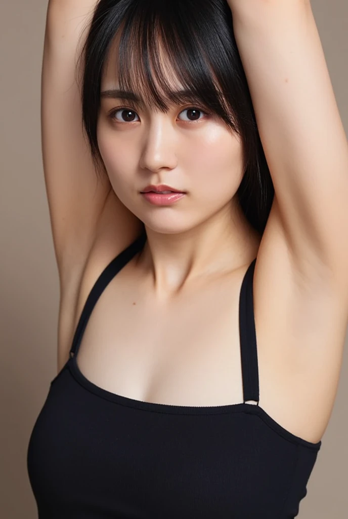 (top-quality、8K、32K、​masterpiece、nffsw:1.2)、Photo of a cute Japanese woman、large full breasts、long、Fat、Plump、swim wears、a necklace、simple background、From  above、looking at the viewers、A sexy、flank、Armpits、Show the armpits、the beach、transparent white bra、You can see the shape of the nipple、Focus aside、Wakun Trick、Has pores、Armpit up、pores、Highlights of digression、armpits hair、piercings