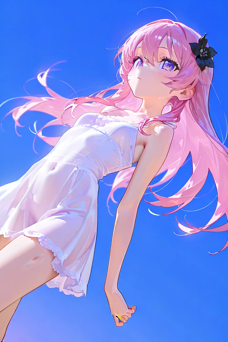 Pink hair poor milk beauty in transparent dress