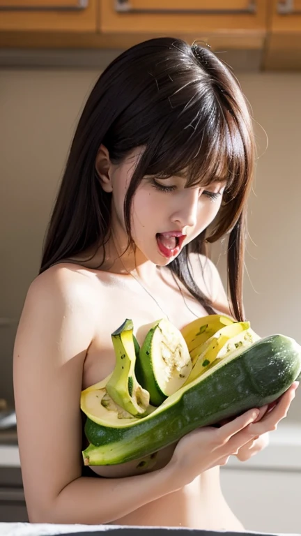 Anime girl sucking a cucumber in a skimpy bikini