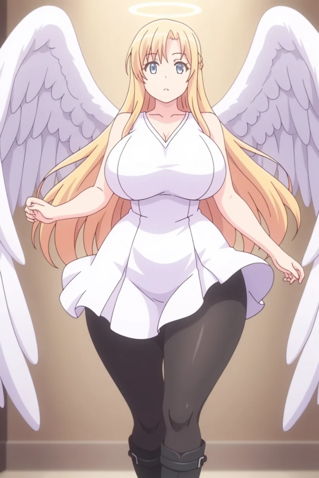 Anime. 1 Girl. Cute girl. Angel. Slave. Blonde. Long hair. Blue eyes. Beautiful eyes. Perfect eyes. Expressive eyes. Ideal face. Snotty nose. 16 years. Big breasts. Beautiful breasts. Pointy ears. She's having her period. Her crotch is bleeding. There is a small red stain of menstrual blood on the panties. Menstrual blood flows down the thighs. Ideal anatomical body. Beautiful long legs. The whole body is covered with scars. Angel wings. White wings. Dirty tunic. Torn tunic. dirty panties. Torn panties. Barefoot. Slave collar. Shackles. Standing. Full height. Fantasy. City. Street. Many people. Beautiful character design. Shiny skin. Full body. nsfw. Scat. Official art. Extremely detailed CG Unity 8k wallpaper. Ideal lighting. Ultra high resolution 4K. Super detailed 8K. A high resolution.