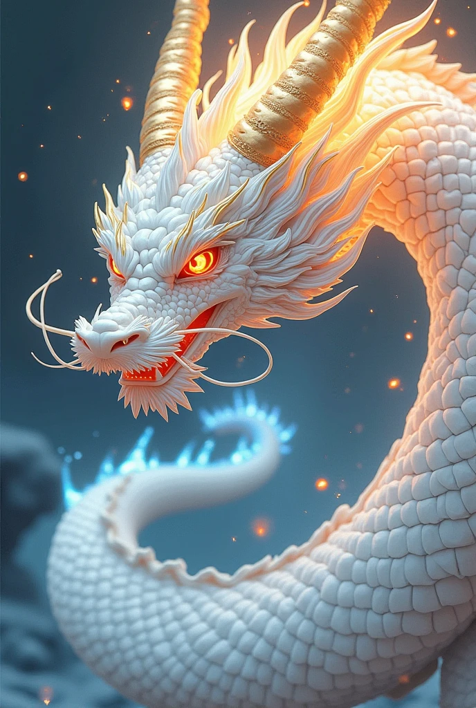 Dragon made of pure fire looking to the right