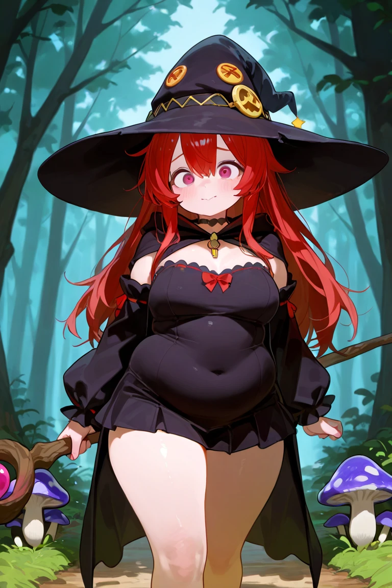 Raphtalia fat, obese, cursed statue in the hand, hungry, belt pop, devil suit, clothes's neck, sexy uniform, smug