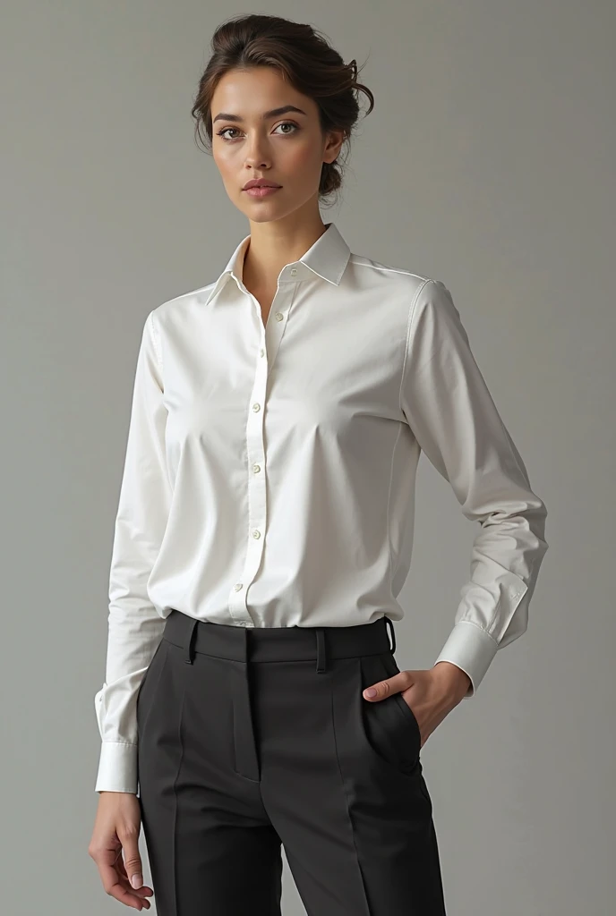 Draw a white long-sleeved shirt with black lines on the collar and cuffs.