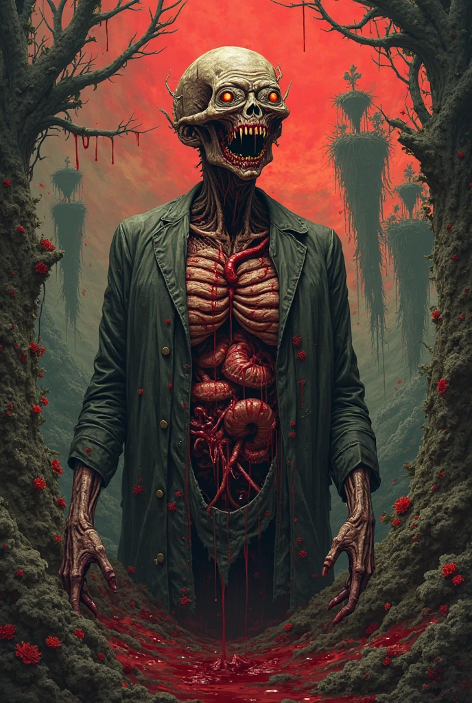 quality\(masterpiece, best quality,8K,非常に精細なCGユニットのwallpaper,High resolution,top-quality,top-quality real texture skin,Surreal,Increase the resolution,RAW Photos,最高quality,Very detailed,wallpaper\), break, zombie, zombieアニメスタイル、Dweller of the Dark, zombieの身体の養分で頭の上に一凛の花が咲く, 花の美しさとzombieの醜悪さのSurrealな画像, 猫背で歩くzombie, 鋭い眼光のzombie, Tattered clothes, dirty,Thriller, Michael jackson,植林するzombie, 樹木を植えるzombie, Heartwarming, Night Time, Deep woods,Long Shot, Full body angle, Movie angle, art posters