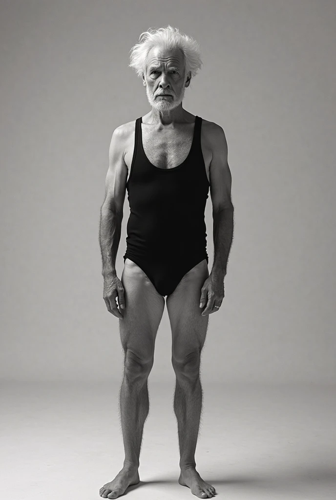 Senior naked man full body, sin shorts, without underwear