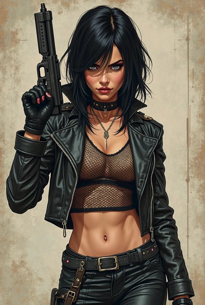 score_9, score_8_up, score_7_up,  source_anime,  BREAK solo, 1 girl,  <lora:WETRubyMalone:1>, RMWT, black hair, grey eyes,medium hair, hair over one eye, dog tags,  c brown jacket, red undershirt, bracelet, midriff, wrist tattoo, camouflage pants,  annoyed, open mouth,  red background, breasts, looking at viewer, gun, holding gun, 1 girl, solo, looking at viewer,  aiming at viewer,