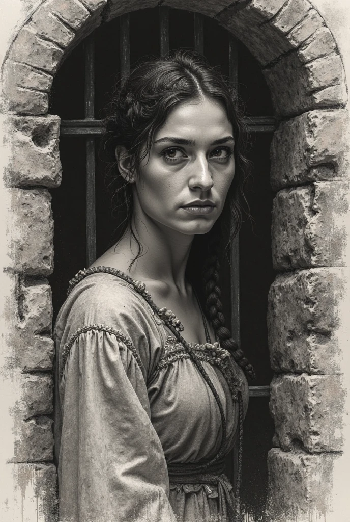 charcoal drawing, ( portrait) (closeup), greek woman, natural skin, looking over shoulder, daydreaming, open pullover, cleavage, busty, white primed wall, gray wood, bright interior, (cinematic), sitting at table <lora:EldritchCharcoalXL1.1:1>, long braid