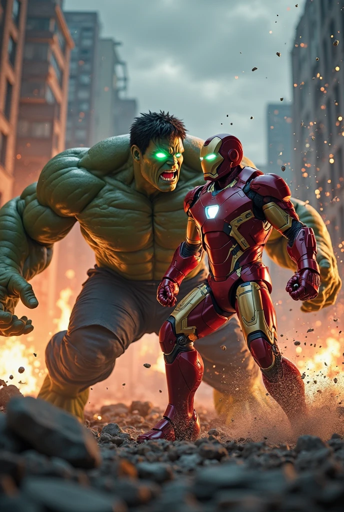 Angey hulk with fight iron man
