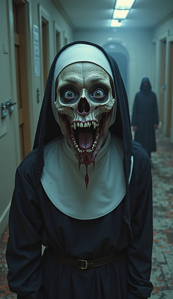 vhs footage, scary nun, horror (theme), vhs artifacts, scanlines, <lora:vhs_footage_4:1>