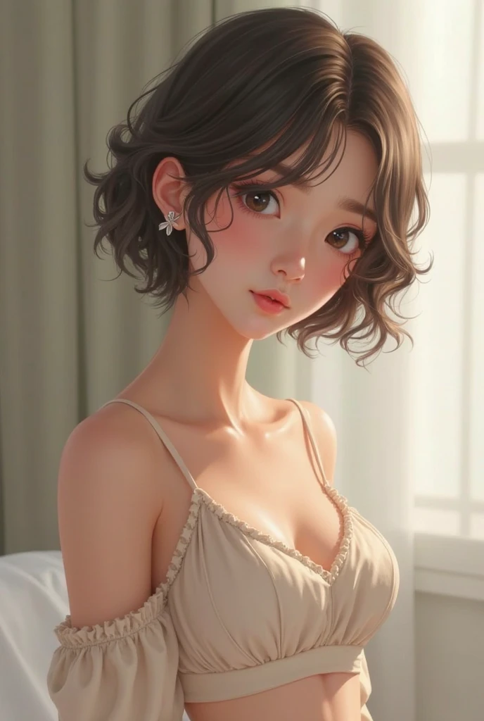 Highest quality, Very detailed, masterpiece, 1 person,Japanese women,(((Perfect female body))),Very beautiful face, Very beautiful body,Gentle expression, Very beautiful eyes,(Perfect Makeup:1.1),Big Breasts,40s、short hair、Brown Hair:1.3, Big Breasts、Soft-looking body、Black dress、Simple Necklace,anklet,A kind smile,Full body portrait,(Indoor Background:1.3), (Glowing Skin),(Earrings),Short sleeve