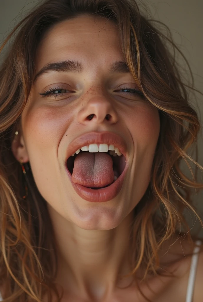 Tabletop,Beautiful Japanese,Award-winning photo, Very detailed, Sharp focus on the eyes, Nose and mouth,Face Focus, Woman with open mouth and closed eyes, Black camisole、Age 35,Black-haired、Symmetrical face,Realistic nostrils、Angle from below、Elongated C-shaped nostrils,,,,,,,,,,,,,,,,,,,Browsing Caution,Live House Stage、on stage、Sweaty skin、Lighting that highlights sweaty skin、((Nose hook))Skin shiny with sweat、Glowing Skin、Sweaty hair、tongue, tongue out, Ahegao, Verbal invitation, long tongue