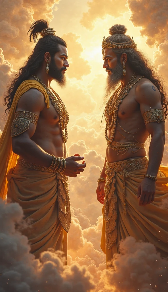 Paleolithic age god and Egyptian god creating a weapon using their cosmic energy no weapon required only smoke  both are male 