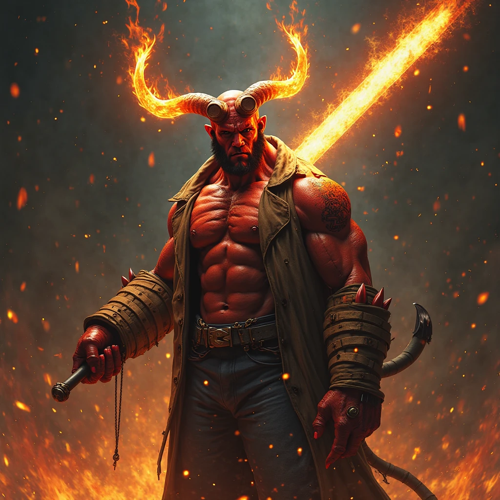 Hellboy with fire on his horns